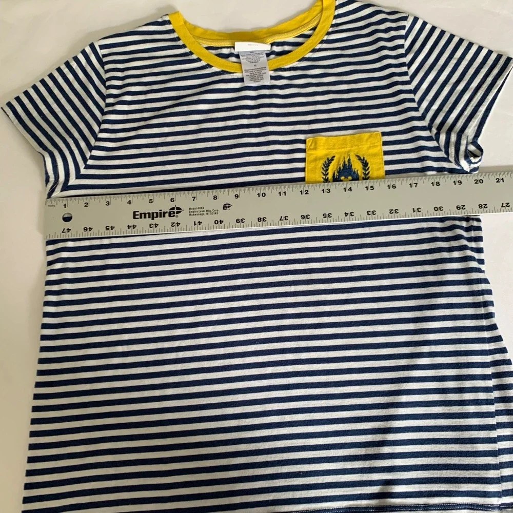 Disney Parks Shirt Women XL Striped Pocket T-Shirt Navy Yellow Castle‎ Vacation